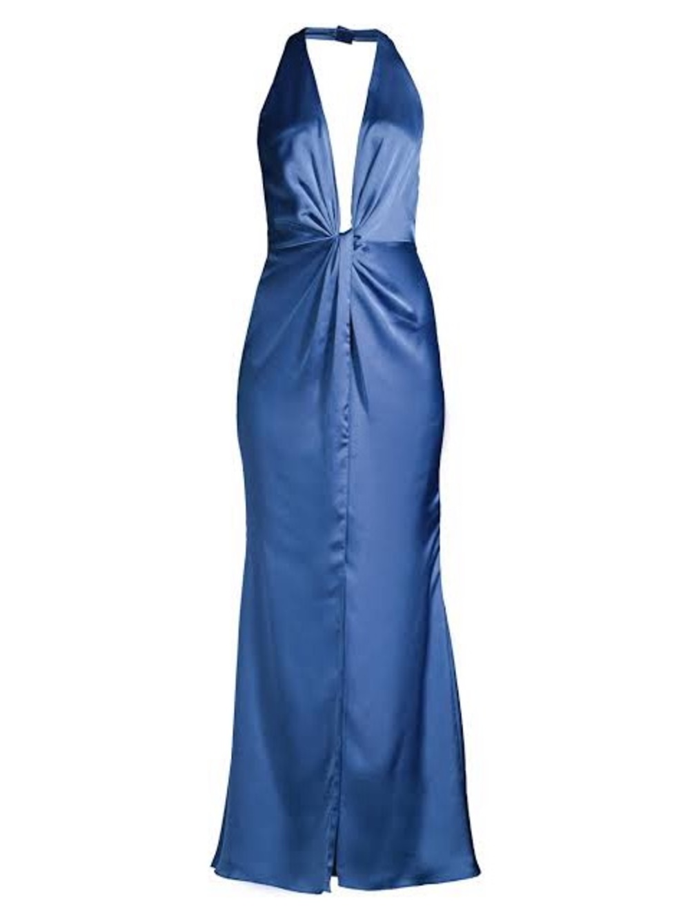 Fame and Partners Royal Blue Satin Halter Twist Maxi Dress